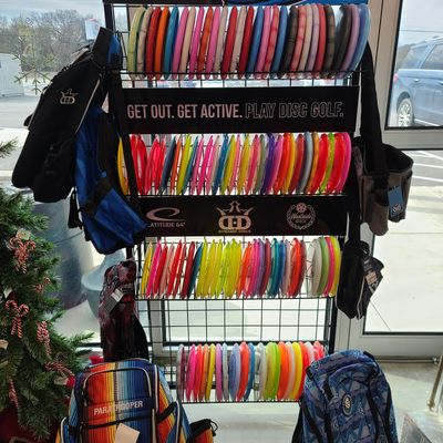 Rack of discs and bags