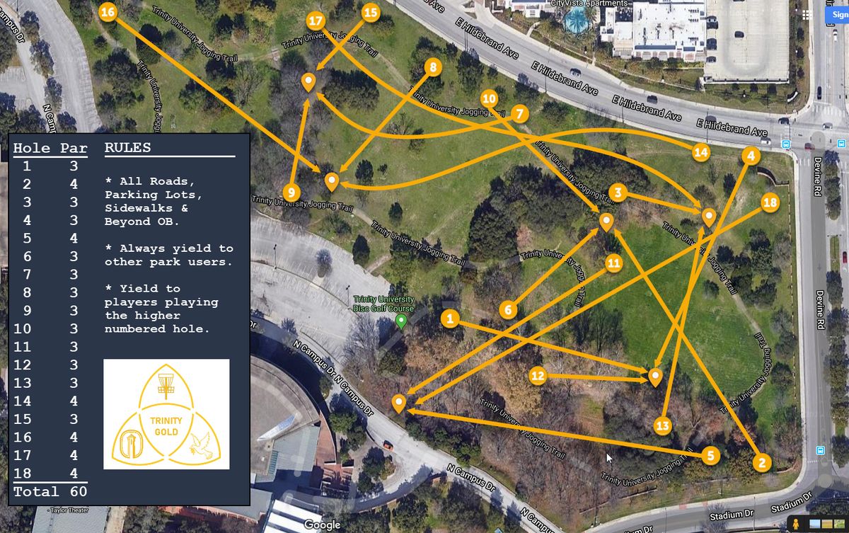 Trinity University San Antonio, TX UDisc Disc Golf Course Directory