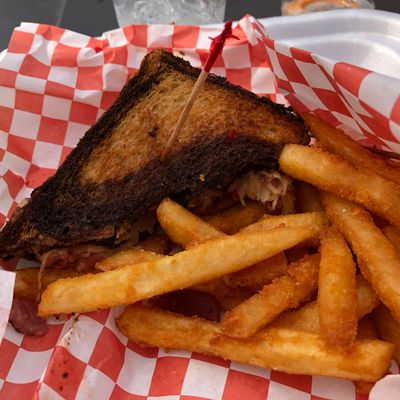Amazing Reuben and truffle fries from the onsite restaurant!