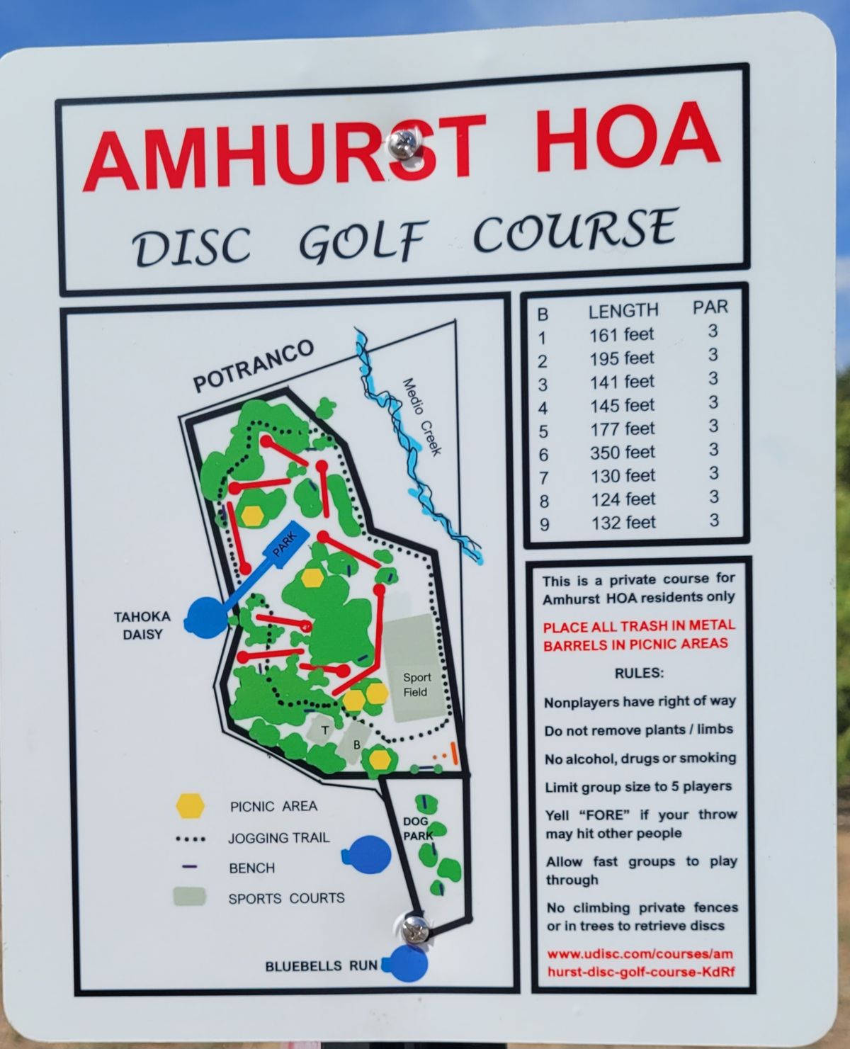 Amhurst HOA Disc Golf Course San Antonio, TX UDisc Disc Golf Course Directory