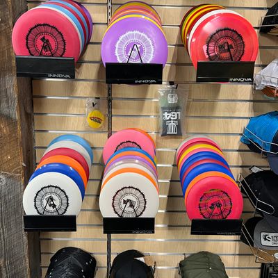 Mix of Stevens Pass branded Innova discs available at the Rental Shop.