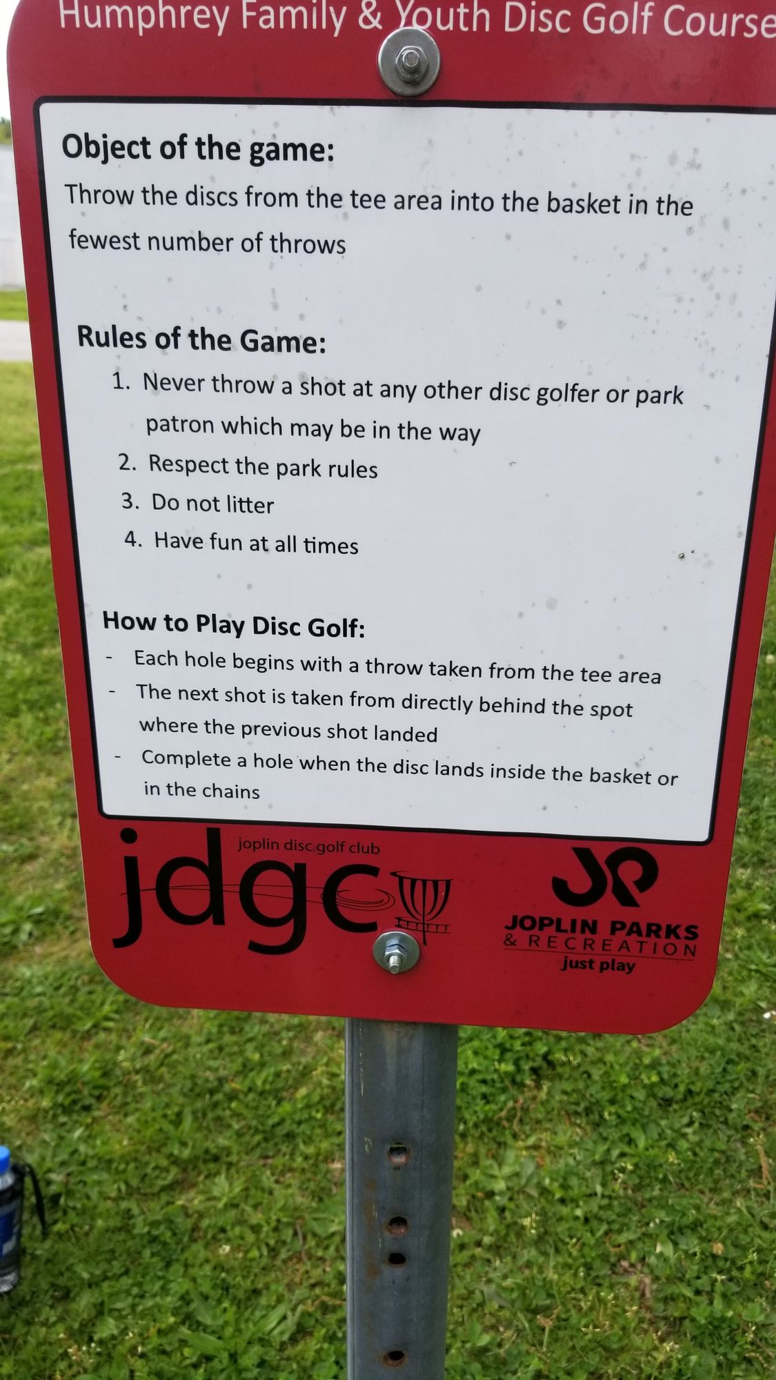 Humphrey Park Youth and Family Disc Golf Joplin, MO UDisc Disc Golf