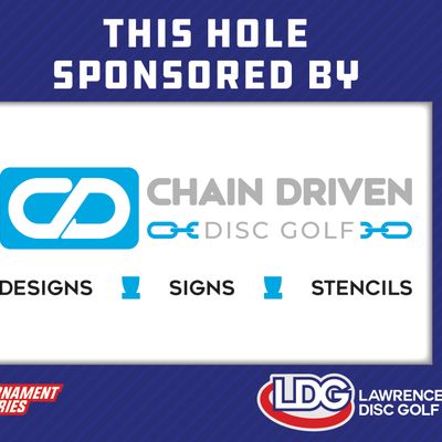 Our hole sponsor sign for the 2022 Battle in the Burg held by Lawrenceburg Disc Golf.